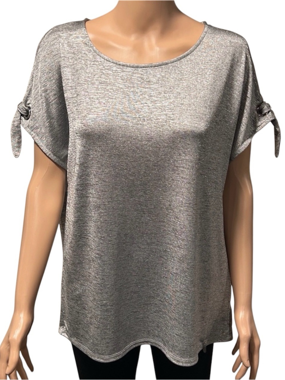 Calvin Klein Metallic Gray Blouse with Sleeve Bows